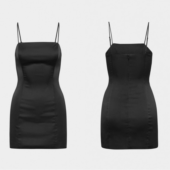 ARITZIA Sun Deh Satin Square Neck Black Mini Dress - Picture 1 of 8
